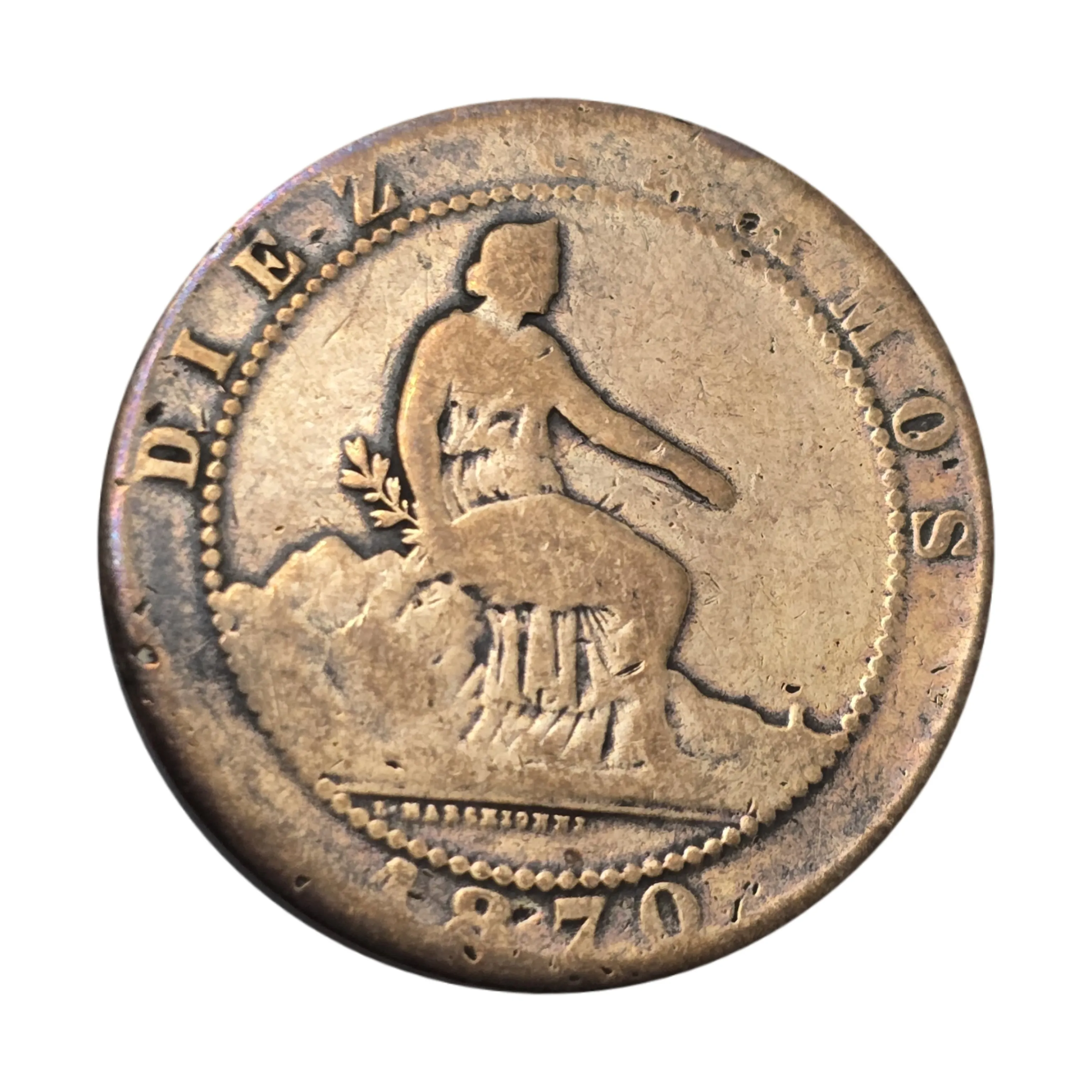سکه اسپانیا 10 سنتیمو اسپانیا 1870